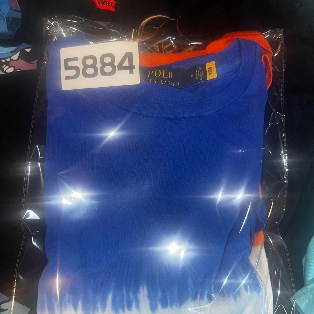 Polo Ralph Lauren Mens Dip Dye T-Shirt Blue White Orange Ombre Pony Logo M